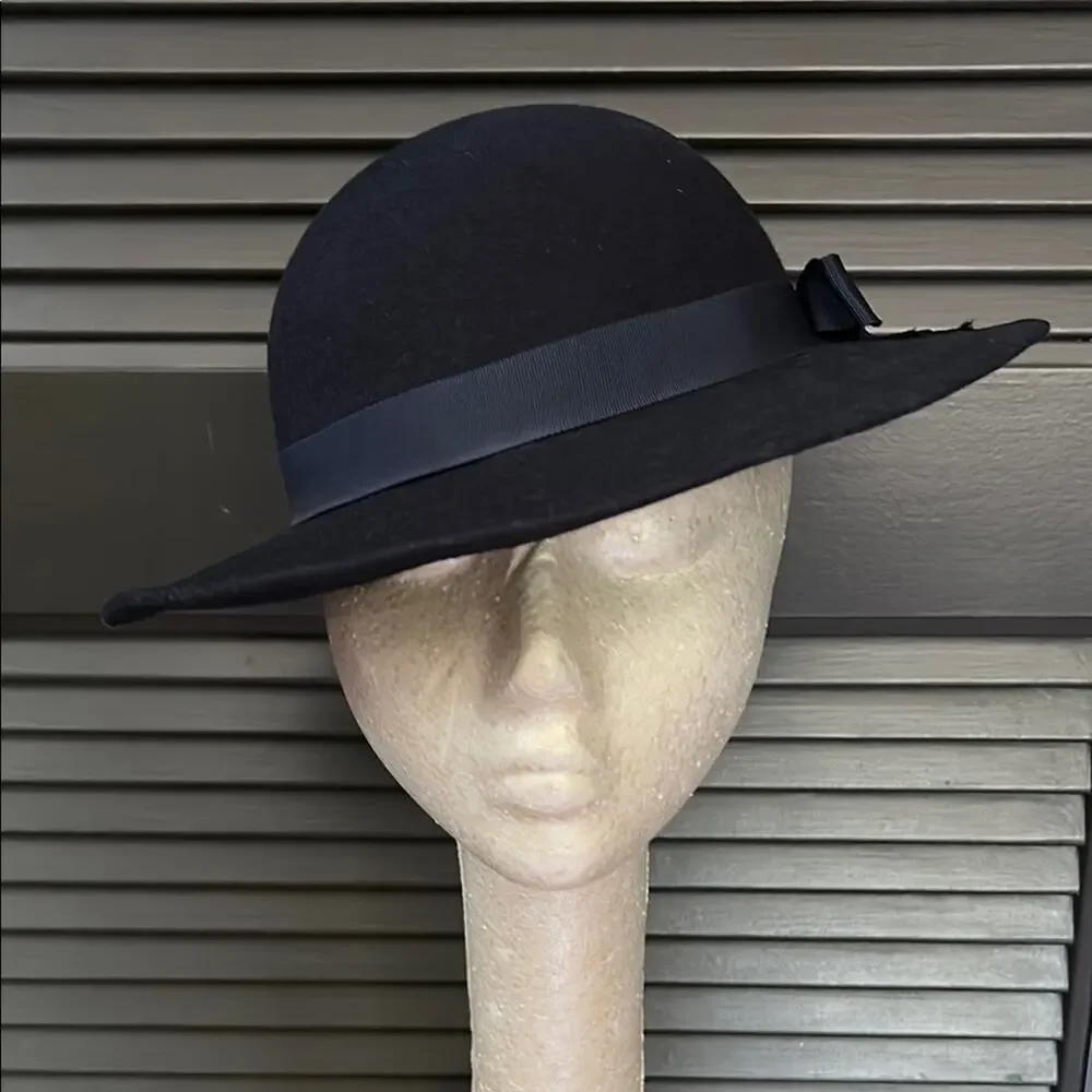 Vintage Dark Navy The Field Company Wool Hat with Grosgrain Band and Bow